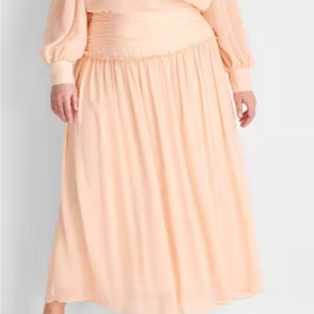 Orange Pleated Maxi Skirt Resort Wear